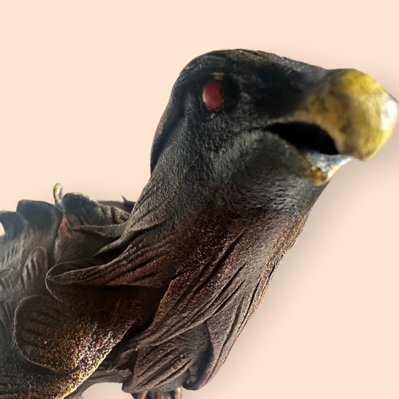 Vintage Driftwood Resin Hawk Bronze Black Brown With Red Eyes Decor Accent - Picture 8 of 13